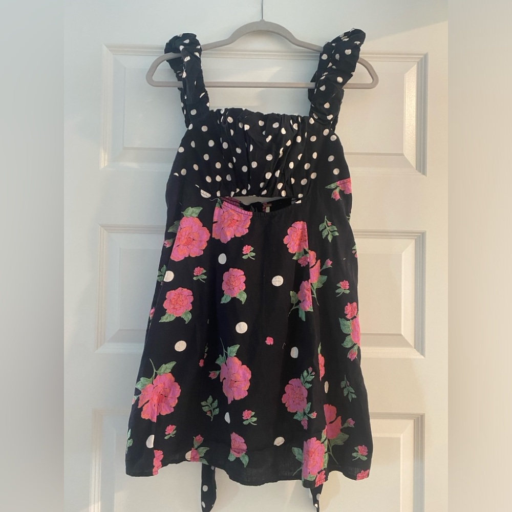 Free People Women’s Black and Pink Ruffled Scoop Neck Sundress - Medium - NWT